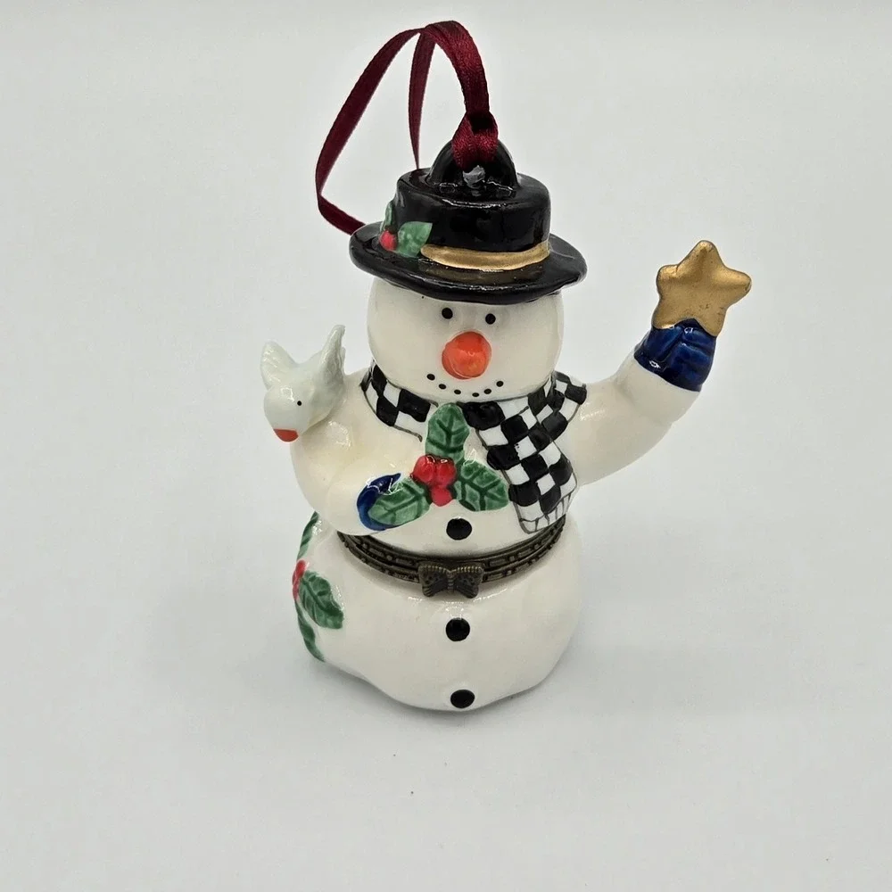 Ceramic Snowman Trinket Box Christmas Ornament with Star and Dove‎
